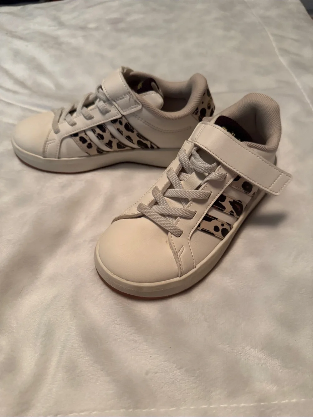 Adidas Kids Cream/White Sneakers with Leopard Accent